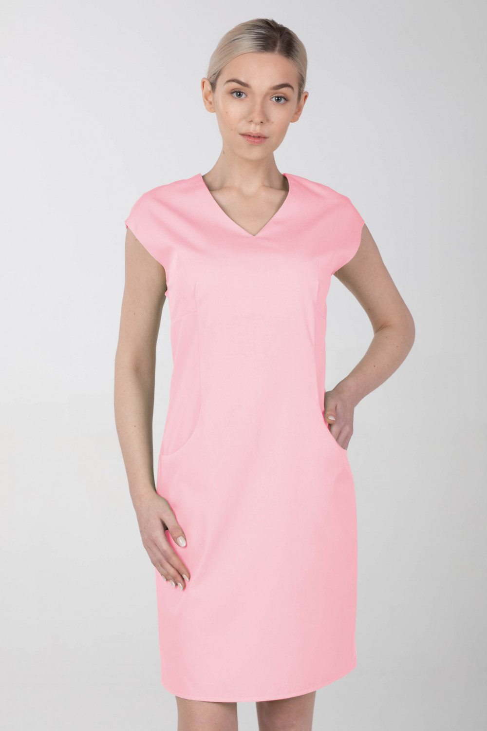 Dámske zdravotnícke šaty s elastanom M-373X, svetlo ružová